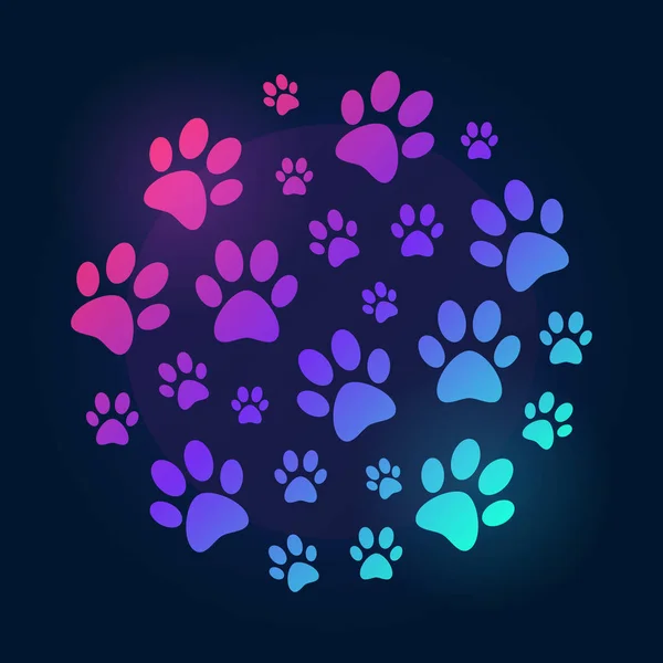 Paw Prints round bright and colored vector illustration — Stock Vector