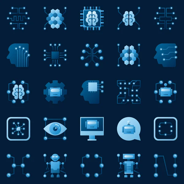 Icone AI impostate. Elementi logo intelligenza artificiale vettoriale — Vettoriale Stock