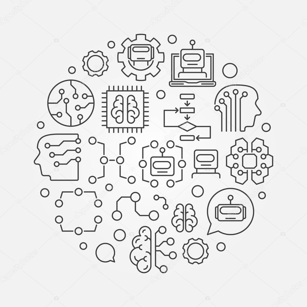 Machine learning circular vector concept technology illustration in outline style