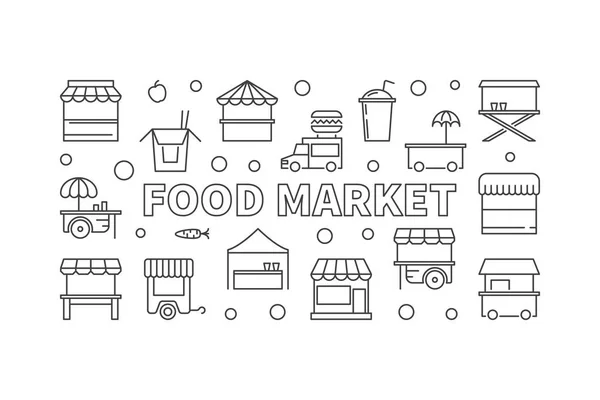 食品市场水平旗帜。矢量街食品插画 — 图库矢量图片