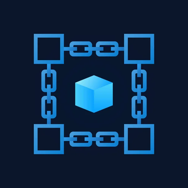 Ланцюга з blue cube всередині векторної icon. Blockchain знак — стоковий вектор