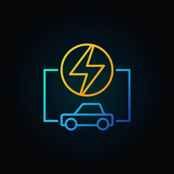 Kleurrijke elektrische auto lineaire concept pictogram op donkere achtergrond — Stockvector
