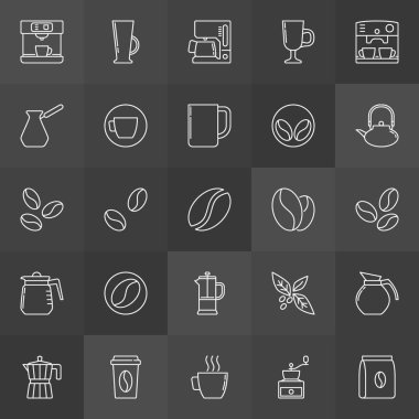 Koyu arka plan üzerinde kahve vektör anahat simgeleri