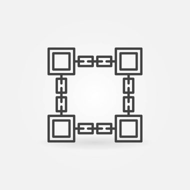 Vektör blockchain teknoloji kare simgesini ince çizgi stili