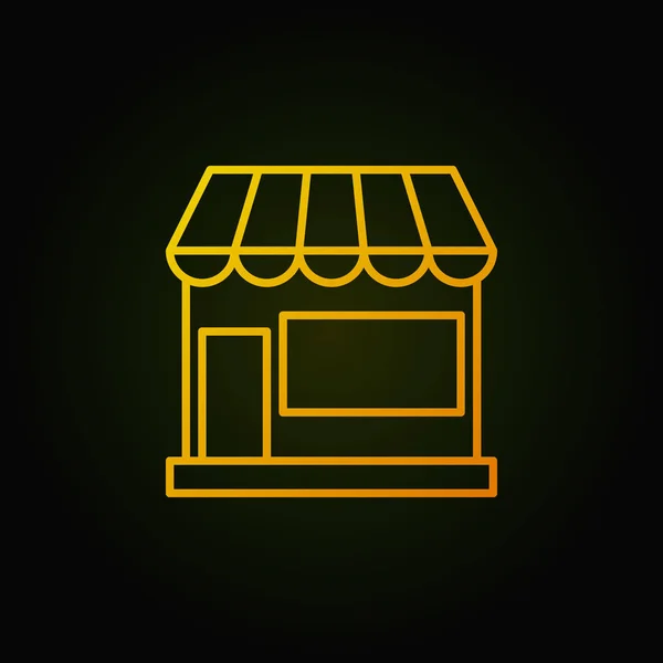 Tienda edificio línea amarilla vector icono sobre fondo oscuro — Vector de stock