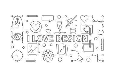 Tasarım vektör anahat yatay banner seviyorum