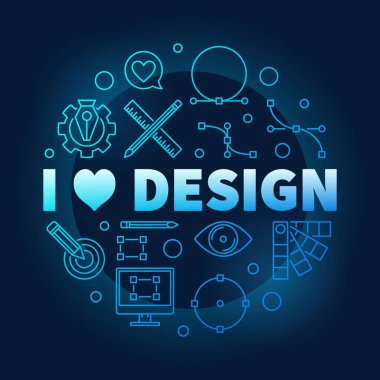 Ben grafik tasarım mavi yuvarlak vektör çizim seviyorum