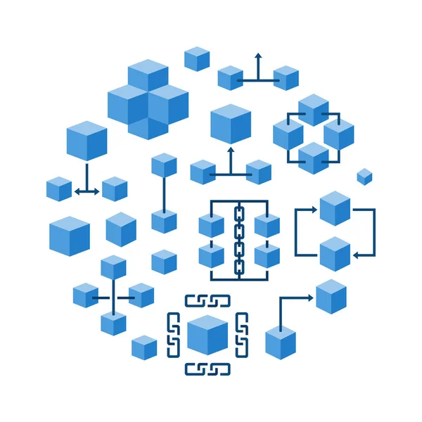 Blockchain tecnología redonda vector azul ilustración — Vector de stock