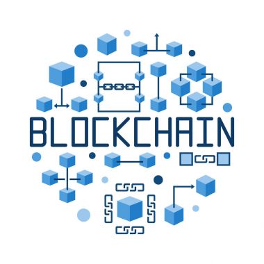 Blockchain yuvarlak kavramı mavi vektör çizim