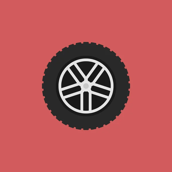 Auto wiel vector platte pictogram op rode achtergrond — Stockvector