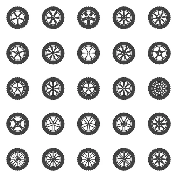 De pictogrammen van de wielen instellen. Vector verzameling auto wiel schijven symbolen — Stockvector