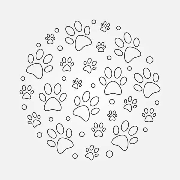 Dog footprints round vector outline illustration — Stock Vector