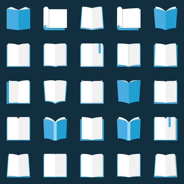 Set di icone del libro - vettoriale piatto libri aperti simboli di istruzione — Vettoriale Stock