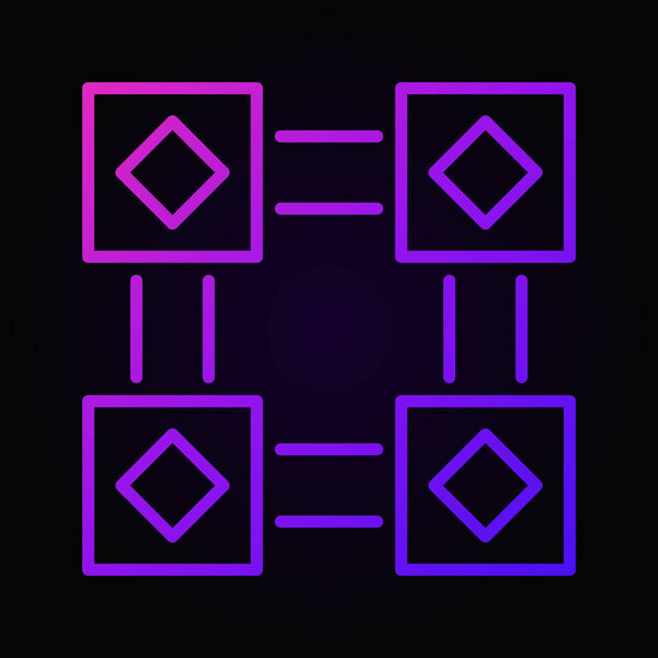 Цветной векторный значок цепочки блоков на темном фоне
