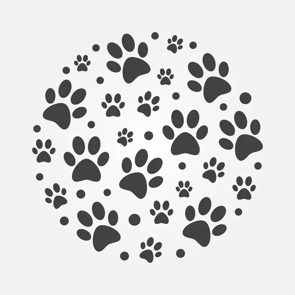 Dark dog footprints round vector concept illustration — Stock Vector