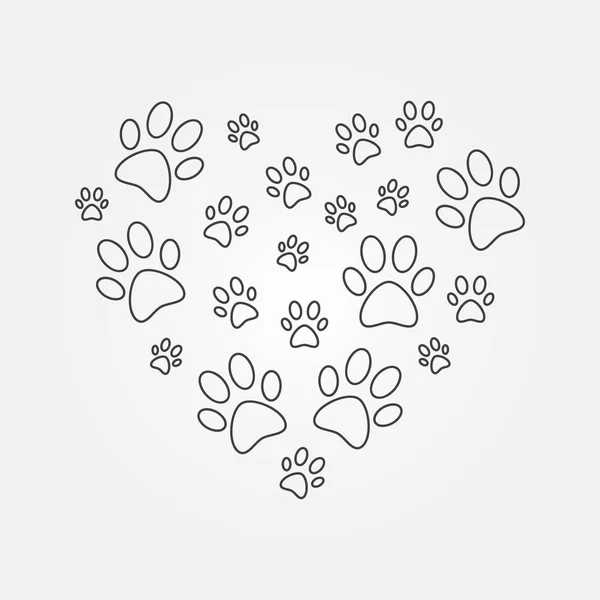 Corazón con pata de perro impresiones contorno vector ilustración — Archivo Imágenes Vectoriales