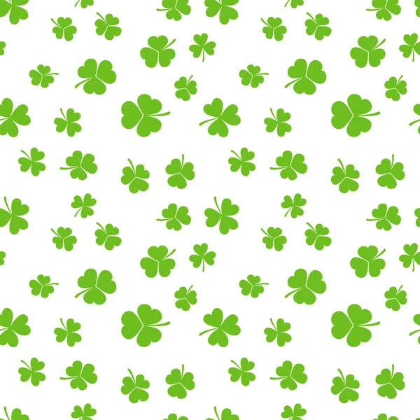 Green shamrocks or clovers vector seamless pattern — Stock Vector