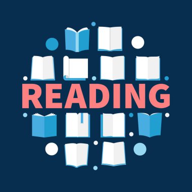 Yuvarlak düz kitap simgeleri ile yapılan vektör çizim okuma