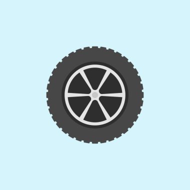 Araba tekerlek lastik vektör düz simgesi ile mavi arka plan üzerinde
