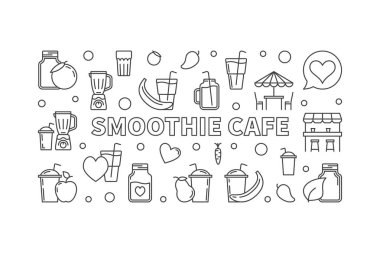 Smoothie Cafe yatay vektör afiş ince çizgi stili