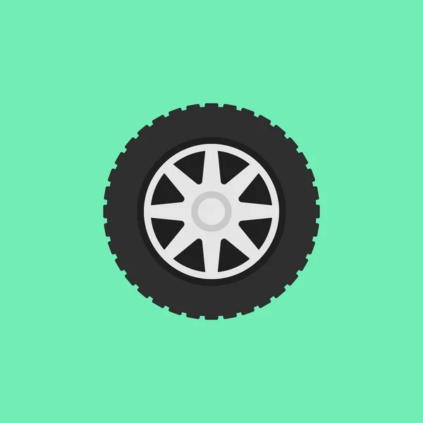 Car flat wheel with tire vector icon on green background — Stock Vector