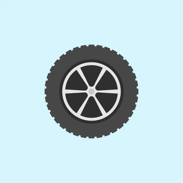 Колесо автомобиля с вектором шины плоская иконка на синем фоне — стоковый вектор