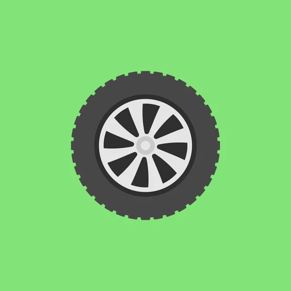 Vector flat car wheel icon on green background — Stock Vector