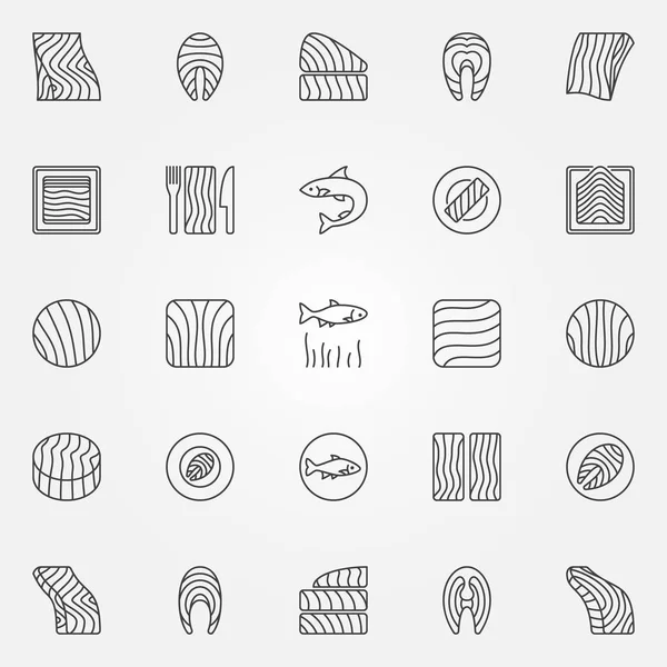 Conjunto de iconos de salmón. Símbolos de carne de pescado de trucha o salmón vectorial — Archivo Imágenes Vectoriales