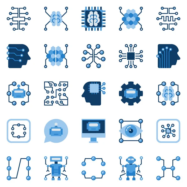 Intelligence artificielle icônes plates ensemble. Symboles vectoriels AI — Image vectorielle