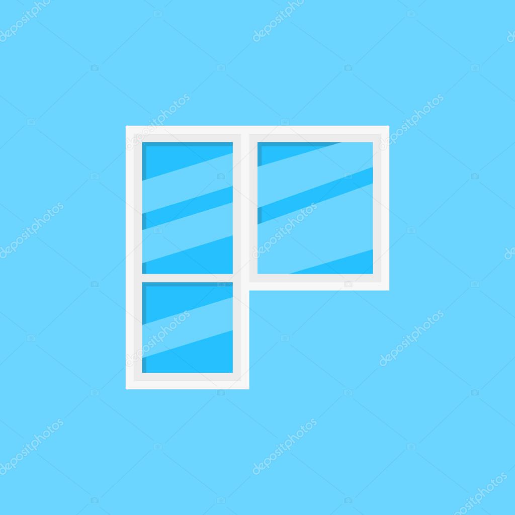 Window and balcony door vector icon or sign on blue background