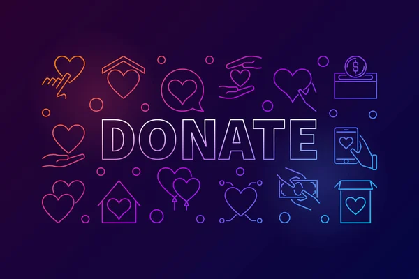 Donate colorful horizontal illustration. Vector line banner — Stock Vector