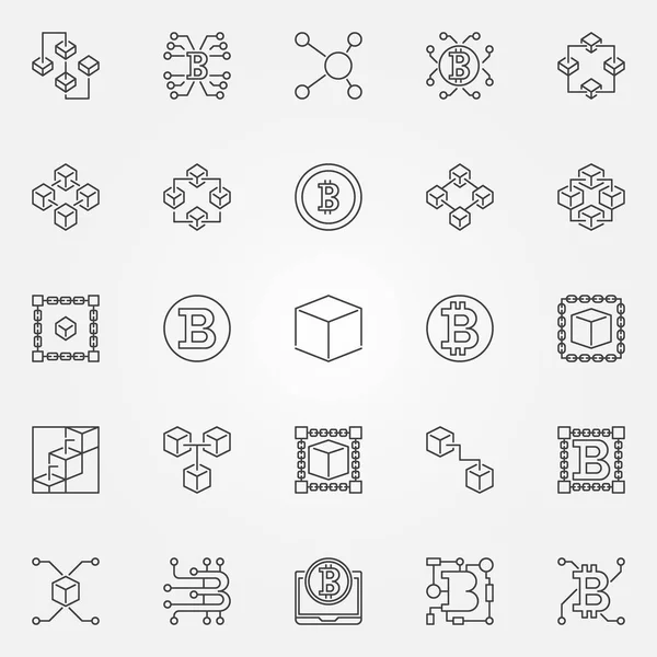 Conjunto de ícones de tecnologia Blockchain. Vetor 25 sinais de cadeia de bloco — Vetor de Stock