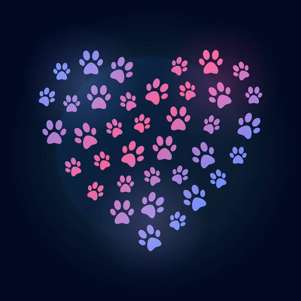 Impronte del cane a forma di cuore colorato vettoriale illustrazione — Vettoriale Stock