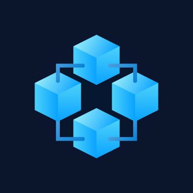 Vektör blockchain teknoloji mavi simge veya logo öğesi 