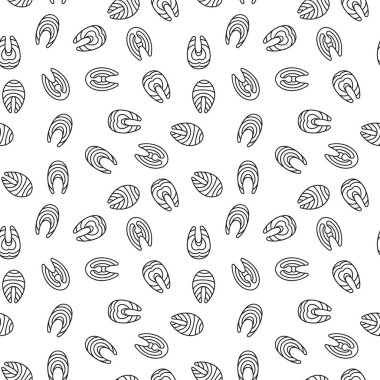 Somon kırmızı balık dilimleri kesintisiz anahat desen vektör