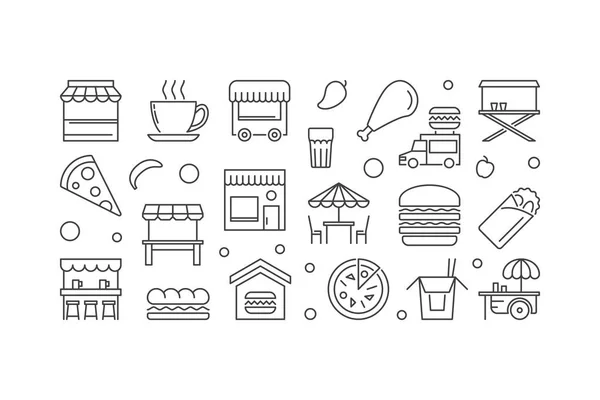 Bannière linéaire vectorielle horizontale de festival de nourriture de rue — Image vectorielle