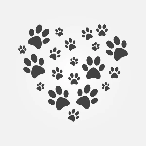 Coração com ícones da pata do cão imprime ilustração vetorial —  Vetores de Stock