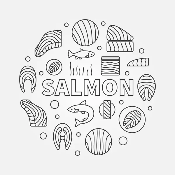 Salmon round illustration - vector red fish outline symbol — Stock Vector