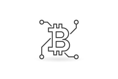 Bitcoin soyut vektör kavramı simgesinde ince çizgi stili 