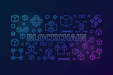 Blockchain vektör hat illüstrasyon renkli. Blok zinciri afiş