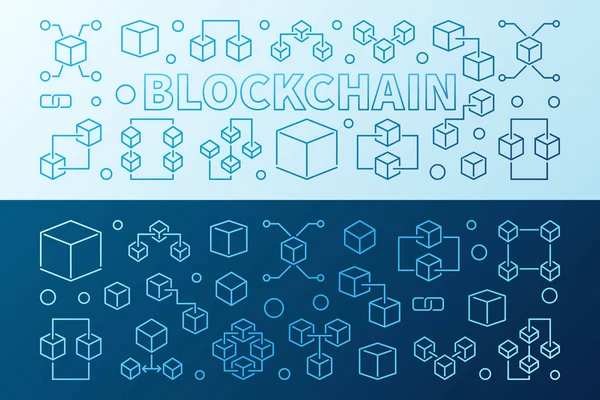 Blockchain teknoloji renkli 2 vektör yatay Banner — Stok Vektör