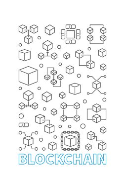 Blockchain modern dikey vektör poster ince çizgi stili
