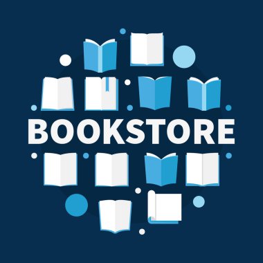 Kitapçı yuvarlak düz illüstrasyon. Vektör yuvarlak sembolü