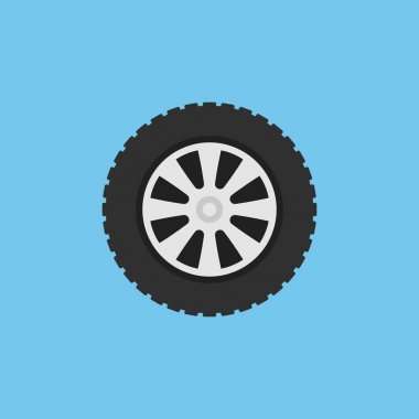 Düz araba tekerlek vektör izole simgesi mavi zemin üzerine