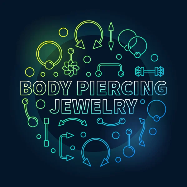 Cuerpo piercing color joyería vector contorno ilustración — Vector de stock
