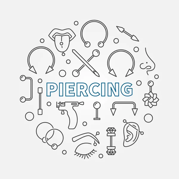 Piercing conceito circular ilustração vetorial em estilo de linha fina — Vetor de Stock