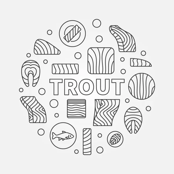 Trout round minimal illustration. Vector red fish concept symbol — Stock Vector