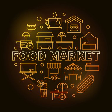 Gıda pazarı dairesel sarı sembol. Vektör çizim