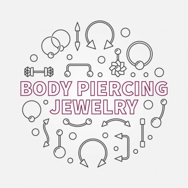 Body piercing mücevher vektör modern anahat çizim
