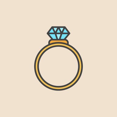 Elmas renkli simge ile halka. Vektör nişan yüzüğü sembolü